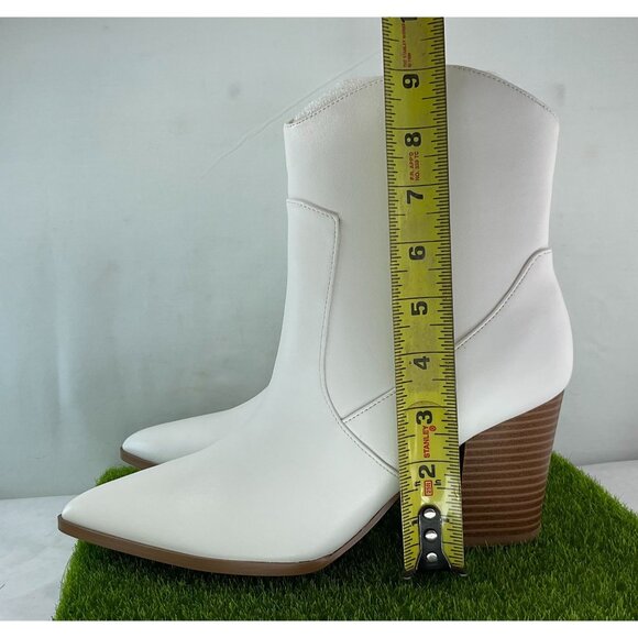 NEW White Pointed Toe Ankle Boots With Chunky Heel Womens By Lisyiyz - Picture 3 of 7